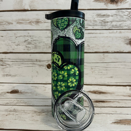 20 oz Skinny Gorgeous Green Hearts that comes with 2 lids 