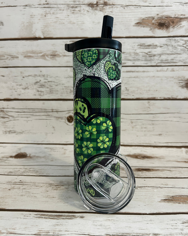20 oz Skinny Gorgeous Green Hearts that comes with 2 lids 