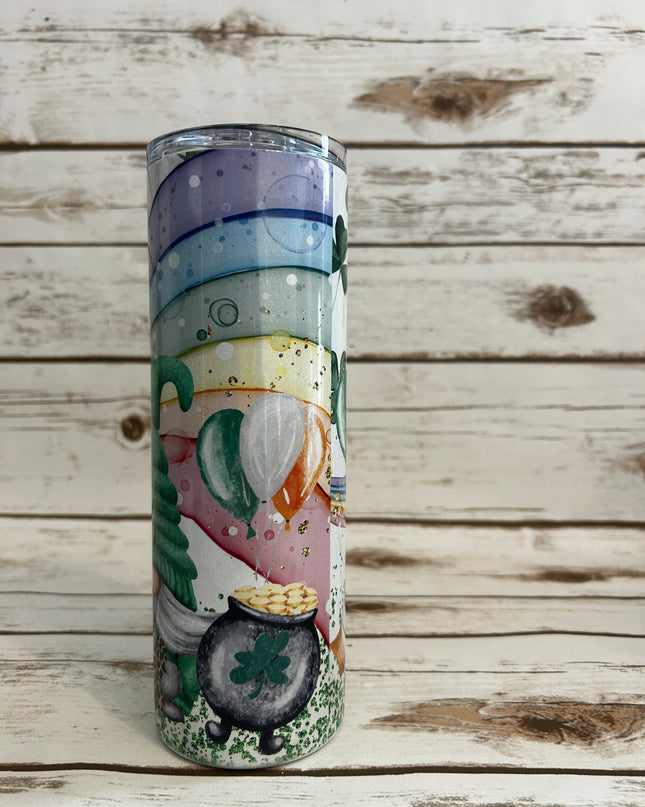 20 oz Skinny Shimmer Cheerful Gnomes with Rainbow
