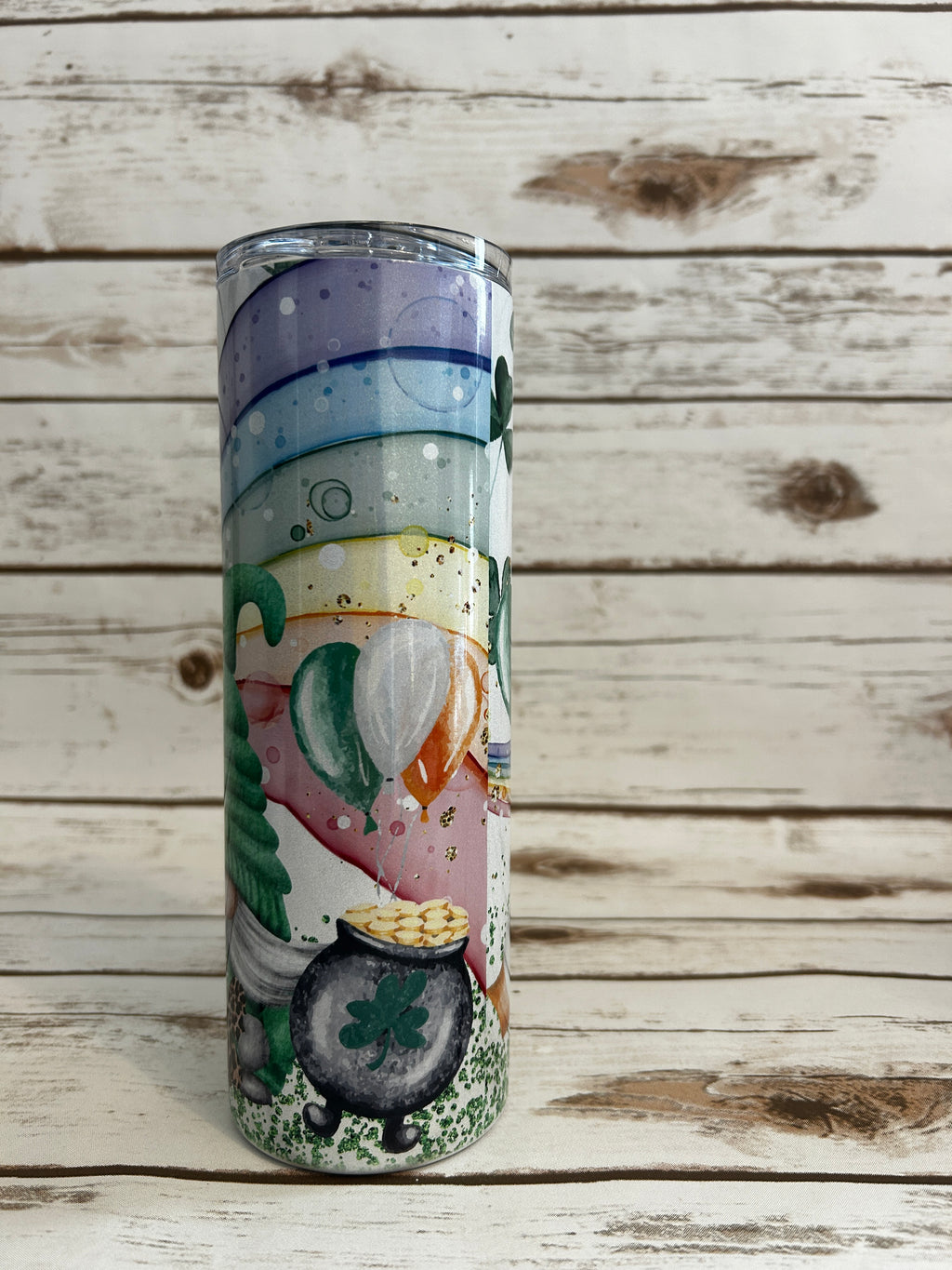 20 oz Skinny Shimmer Cheerful Gnomes with Rainbow