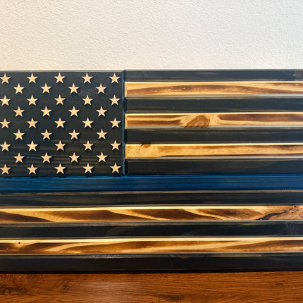 Black n Blue Flag with burned wood