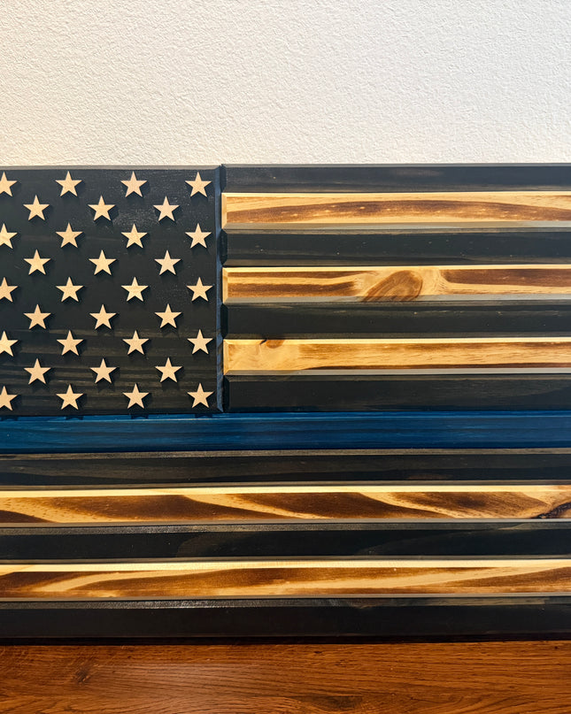 Black n Blue Flag with burned wood