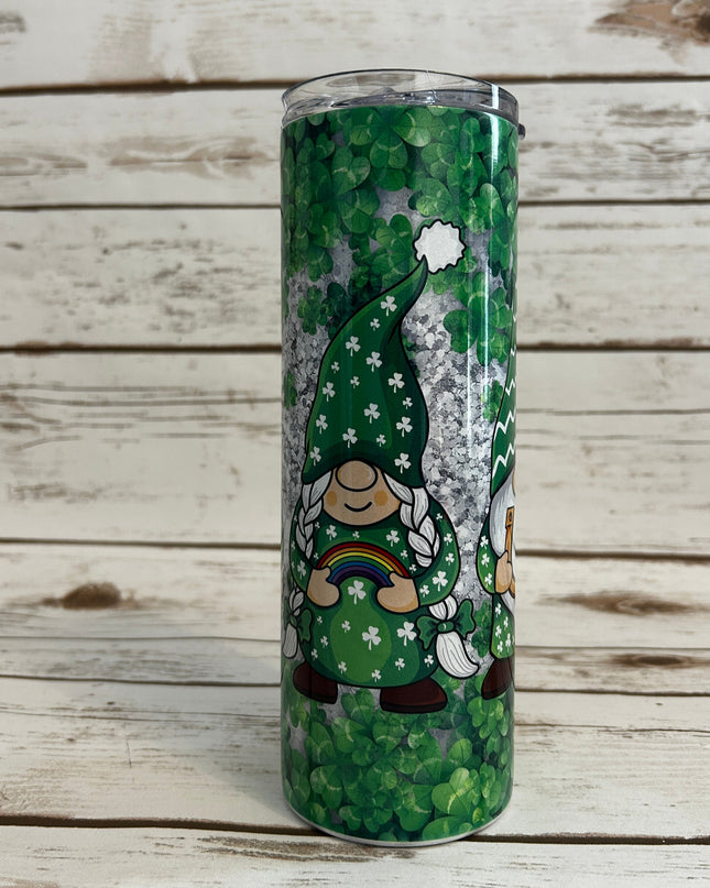 Third View Brilliant 4-Leaf Clovers featuring Adorable Gnomes 20 oz Tumbler