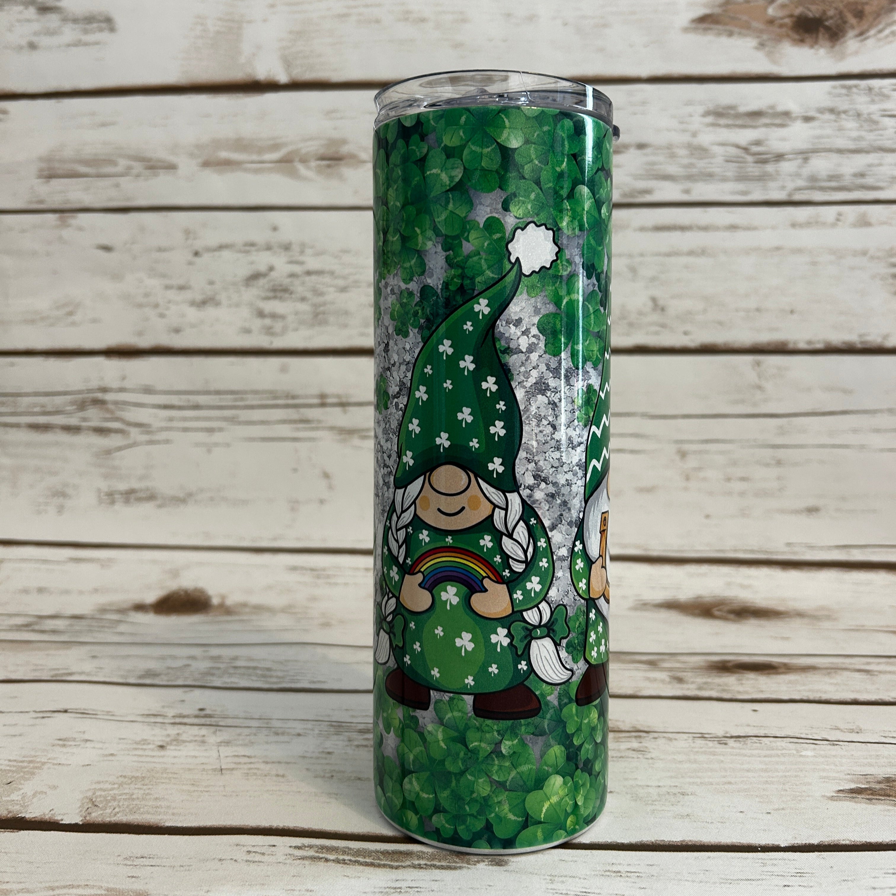 Third View Brilliant 4-Leaf Clovers featuring Adorable Gnomes 20 oz Tumbler