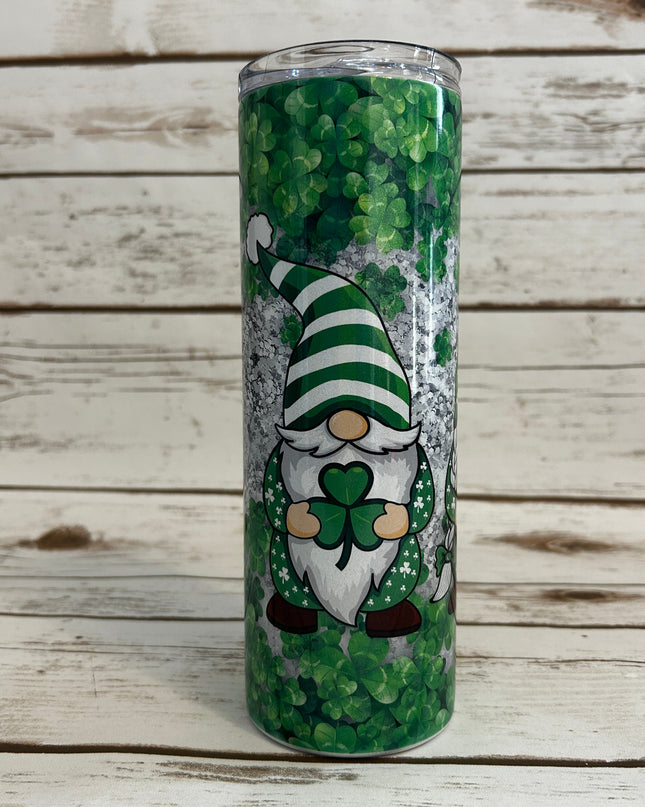 Brilliant 4-Leaf Clovers featuring Adorable Gnomes 20 oz Skinny Tumbler