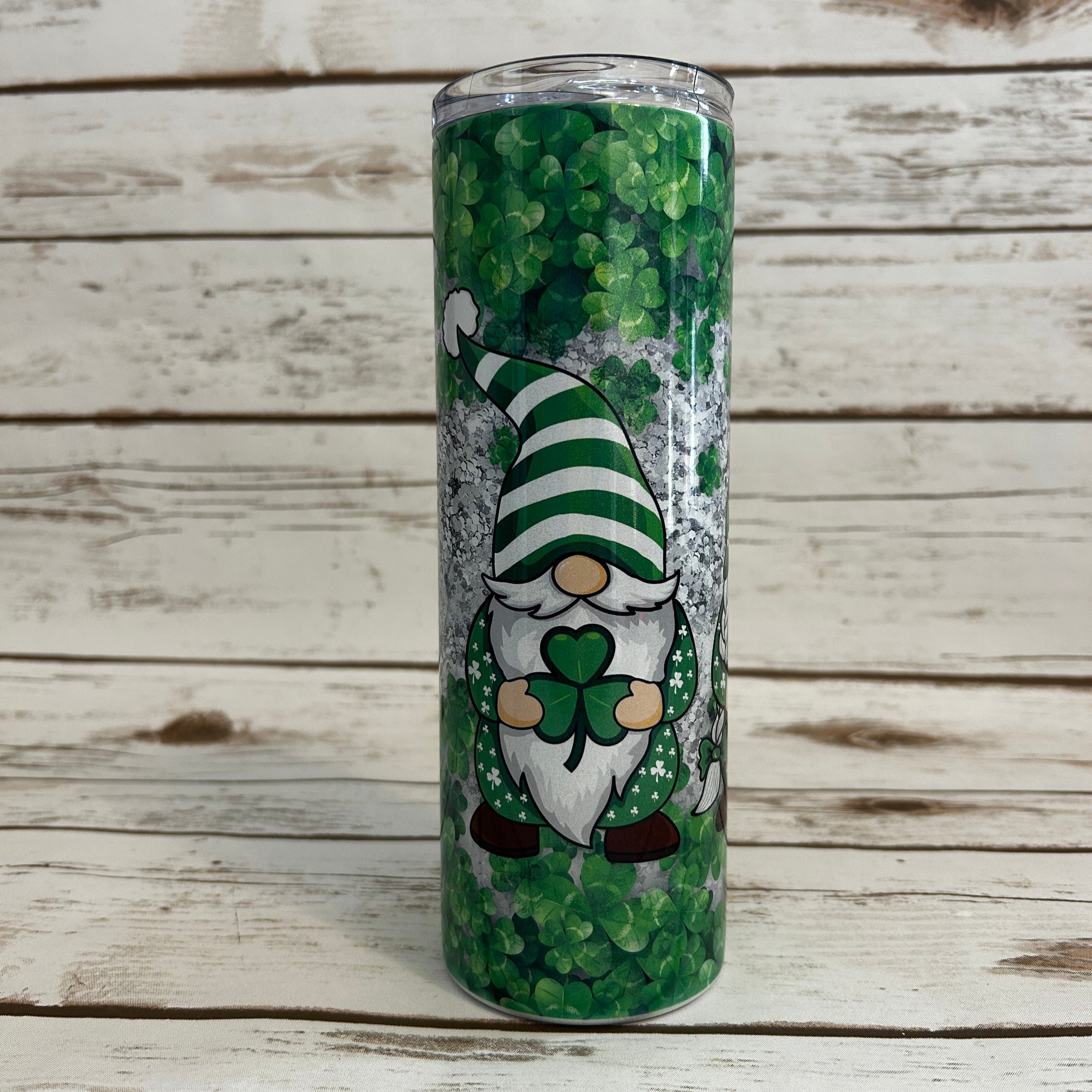 Brilliant 4-Leaf Clovers featuring Adorable Gnomes 20 oz Skinny Tumbler