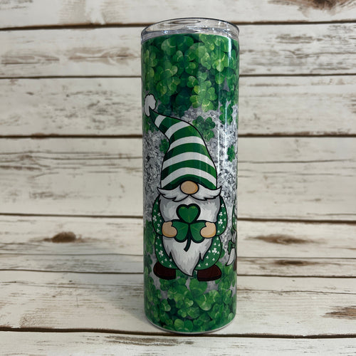 Brilliant 4-Leaf Clovers featuring Adorable Gnomes 20 oz Skinny Tumbler