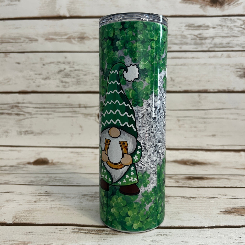 Another View Brilliant 4-Leaf Clovers featuring Adorable Gnomes 20 oz Skinny Tumbler