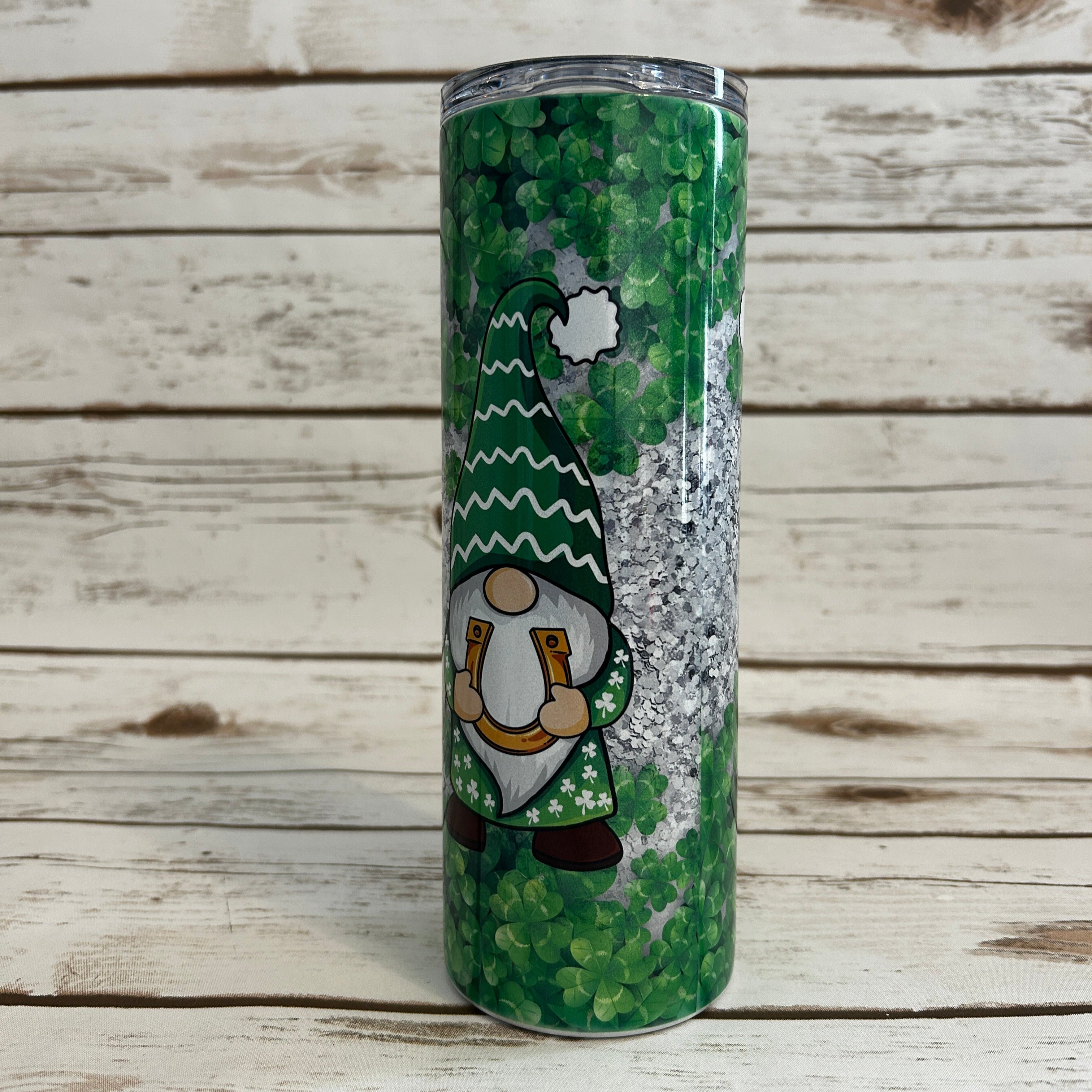 Another View Brilliant 4-Leaf Clovers featuring Adorable Gnomes 20 oz Skinny Tumbler