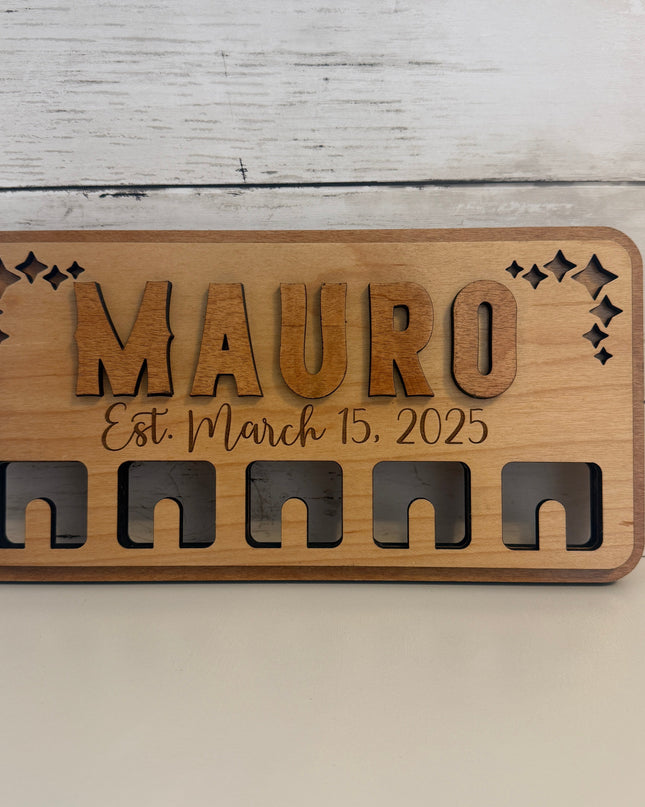 Two stain color keychain holder with Last Name and Establish Date