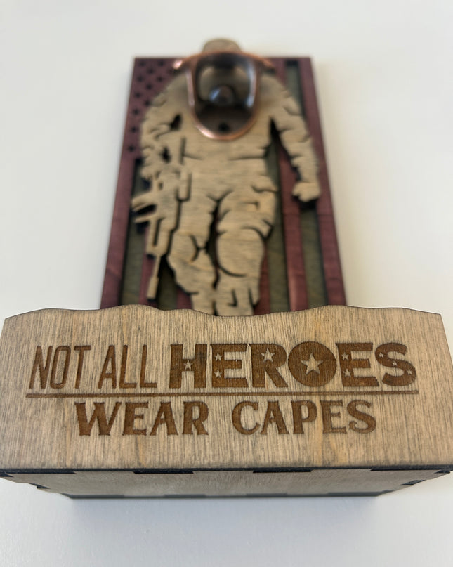 View looking up for Not All Heroes Wear Capes with 2 colors of stain
