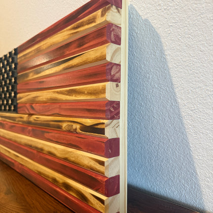 Traditional Flag with burned wood - Side View
