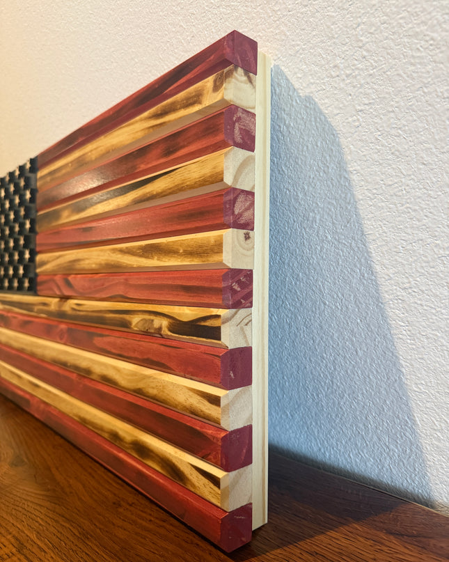 Traditional Flag with burned wood - Side View