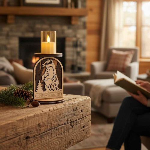 Badger Woodland Candle Holder | Rustic Wood Home Decor