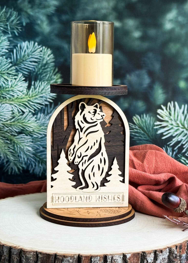 Bear Woodland Candle Holder | Rustic Wood Home Decor - Candle Holder - Cactus Air Designs