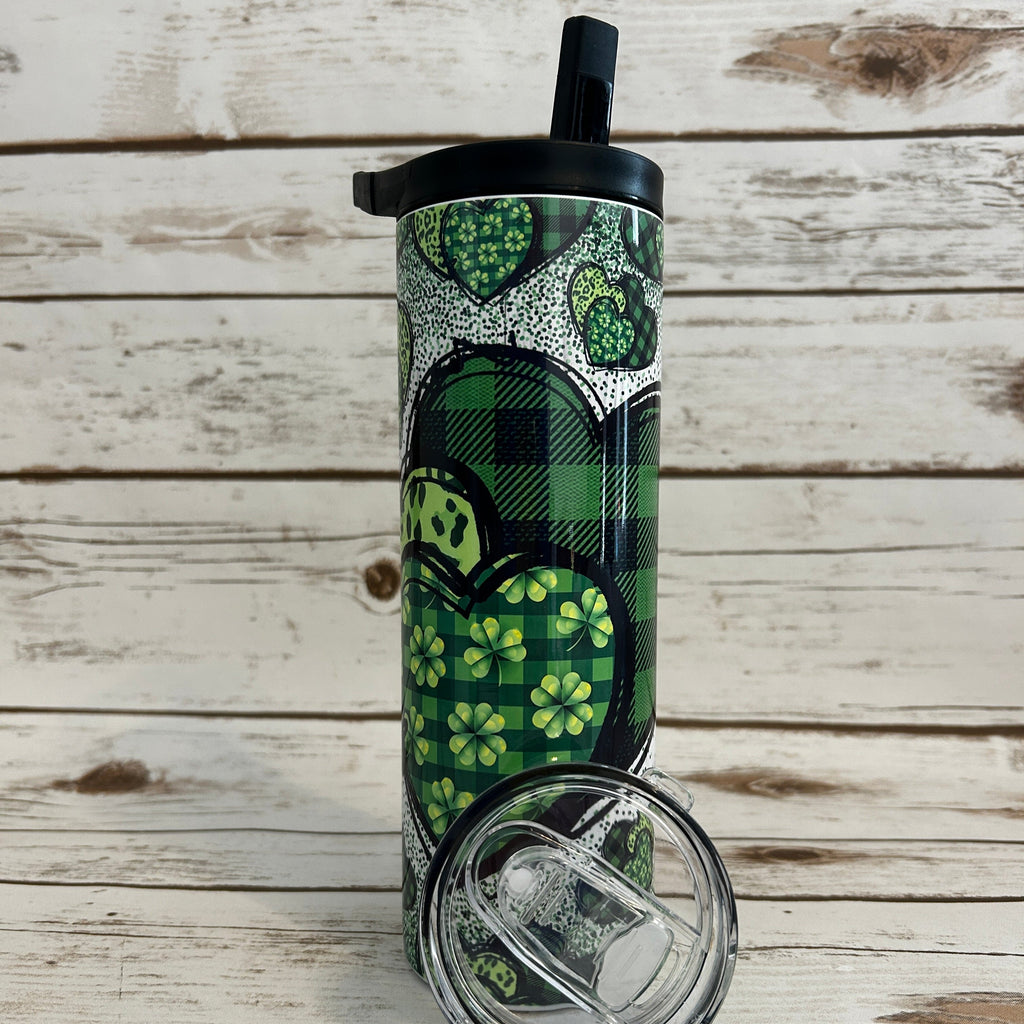 20 oz Skinny Gorgeous Green Hearts that comes with 2 lids 