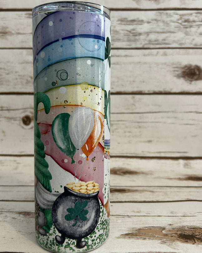 20 oz Skinny Shimmer Cheerful Gnomes with Rainbow