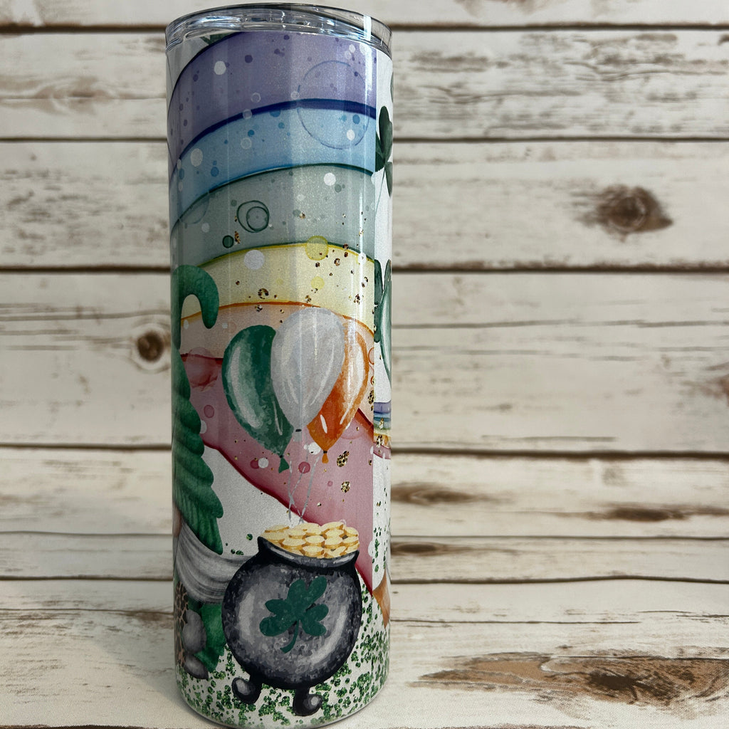 20 oz Skinny Shimmer Cheerful Gnomes with Rainbow