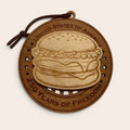 USA 250th Anniversary Cheeseburger laser cut wood ornament Premium Cherry plywood back Premium Maple plywood front handmade in Arizona