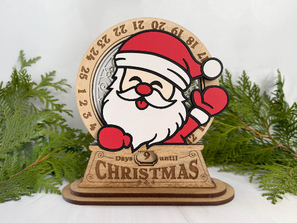 Hand-painted wooden Santa Christmas countdown decoration with engraved details