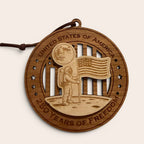 USA 250th Anniversary Moon Landing laser cut wood ornament Premium Cherry plywood back Premium Maple plywood front handmade in Arizona