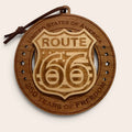 USA 250th Anniversary Route 66 laser cut wood ornament Premium Cherry plywood back Premium Maple plywood front handmade in Arizona