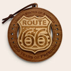 USA 250th Anniversary Route 66 laser cut wood ornament Premium Cherry plywood back Premium Maple plywood front handmade in Arizona