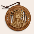 USA 250th Anniversary Statue of Liberty laser cut wood ornament Premium Cherry plywood back Premium Maple plywood front handmade in Arizona