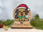 Layered wooden puppy Christmas countdown sign in festive colors