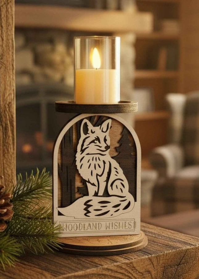 Fox Woodland Candle Holder | Rustic Wood Home Decor - Candle Holder - Cactus Air Designs