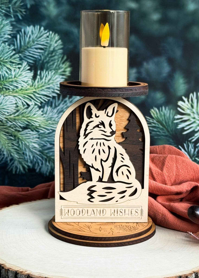 Fox Woodland Candle Holder | Rustic Wood Home Decor - Candle Holder - Cactus Air Designs