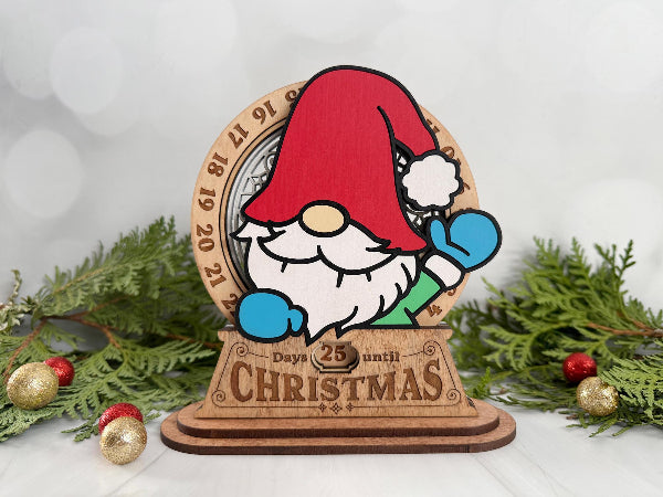 Layered wooden gnome Christmas countdown sign made from 1/4 inch wood