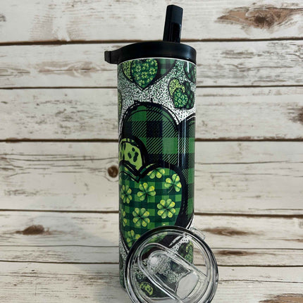 Green Plaid Hearts Sublimated Tumbler