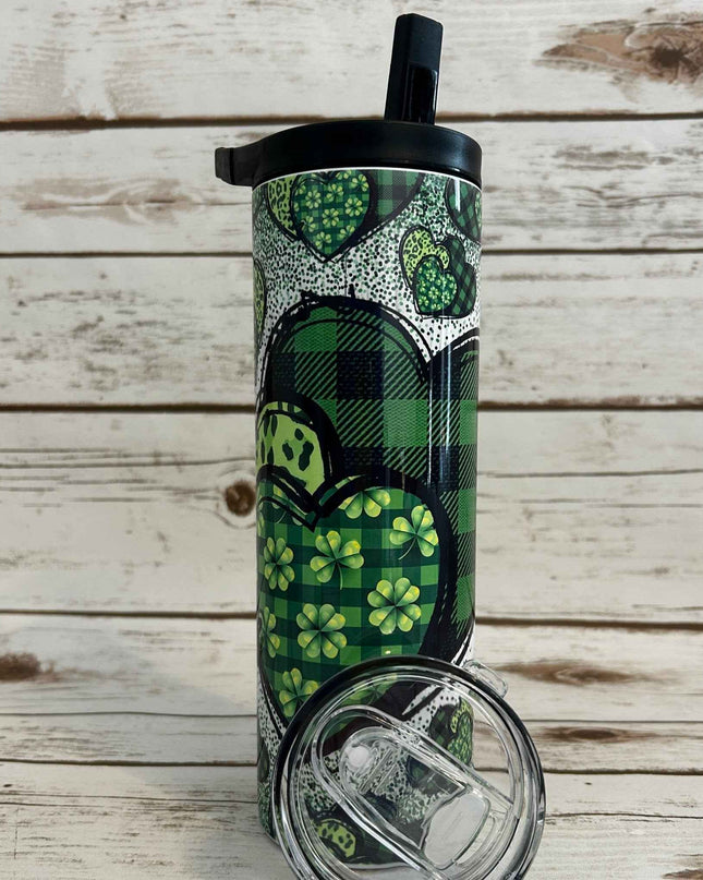 Green Plaid Hearts Sublimated Tumbler