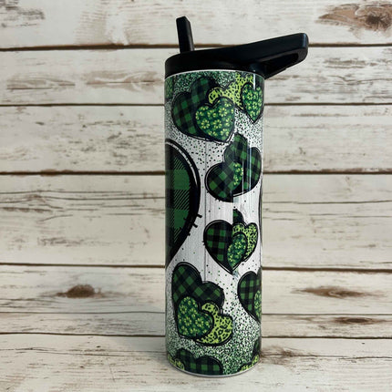 Green Plaid Hearts Sublimated Tumbler