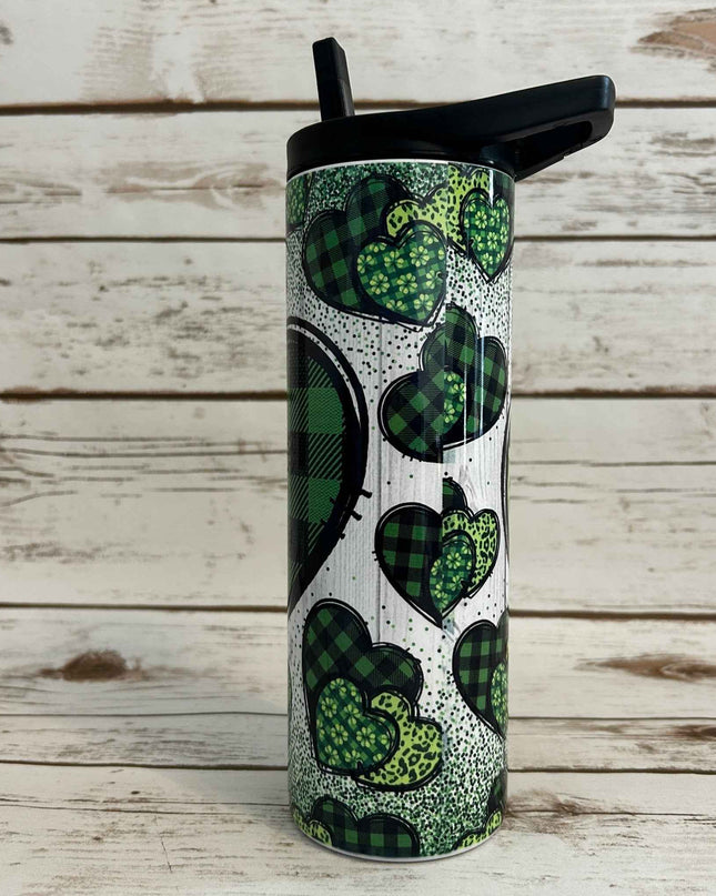 Green Plaid Hearts Sublimated Tumbler