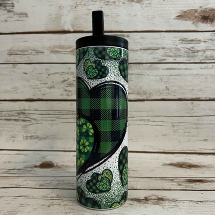 Green Plaid Hearts Sublimated Tumbler