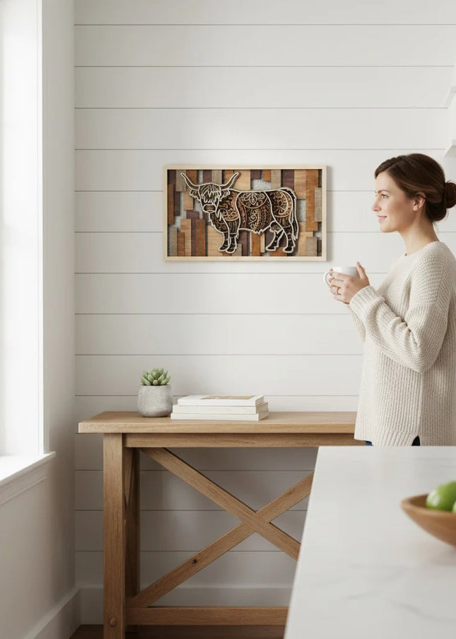 3D Layered Highland Cow Wall Art