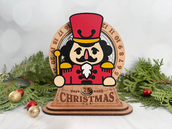 Nutcracker character wooden Christmas countdown décor with engraved base
