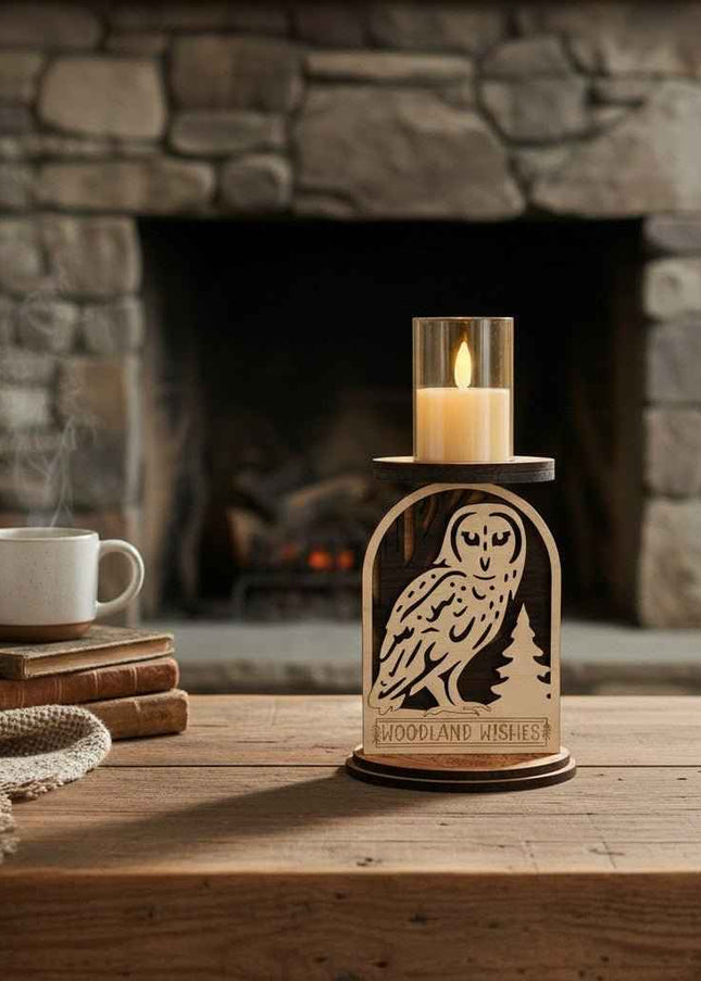 Owl Woodland Candle Holder | Rustic Wood Home Decor - Candle Holder - Cactus Air Designs