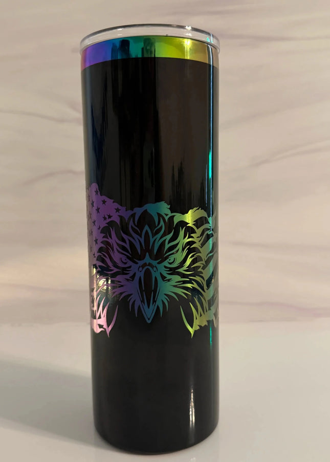 Patriotic Eagle Tumbler - Laser Engraved Electroplated | Patriotic Eagle and American Flag - Personalized Engraved Electroplated Tumblers - Cactus Air Designs