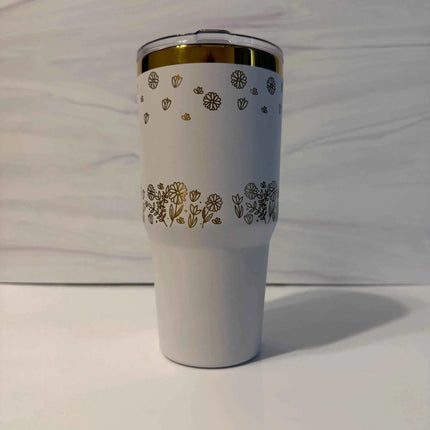 Personalized Floral Meadow Tumbler | Laser-Engraved Electroplated