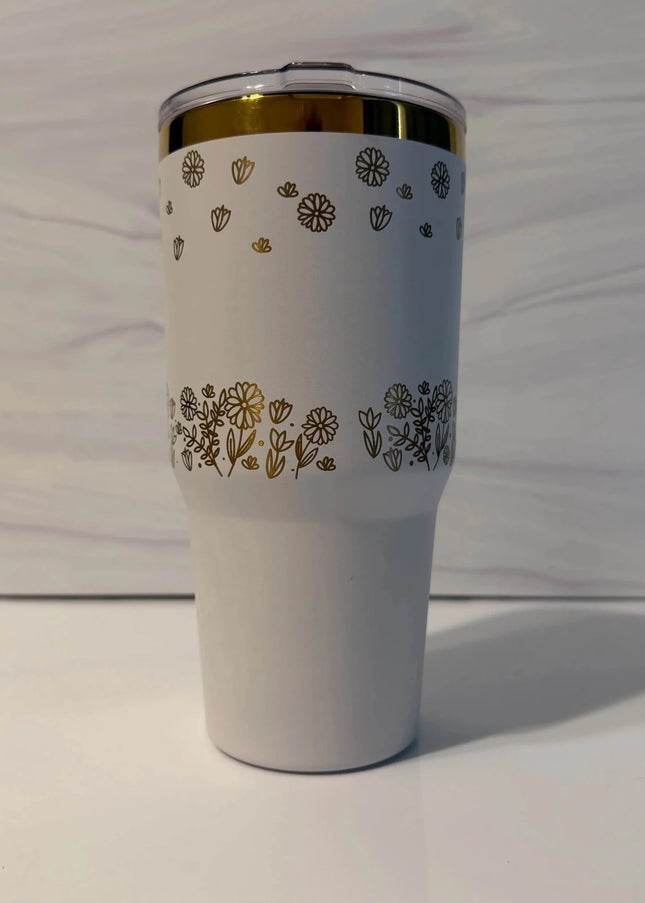 Personalized Floral Meadow Tumbler | Laser-Engraved Electroplated - Personalized Engraved Electroplated Tumblers - Cactus Air Designs