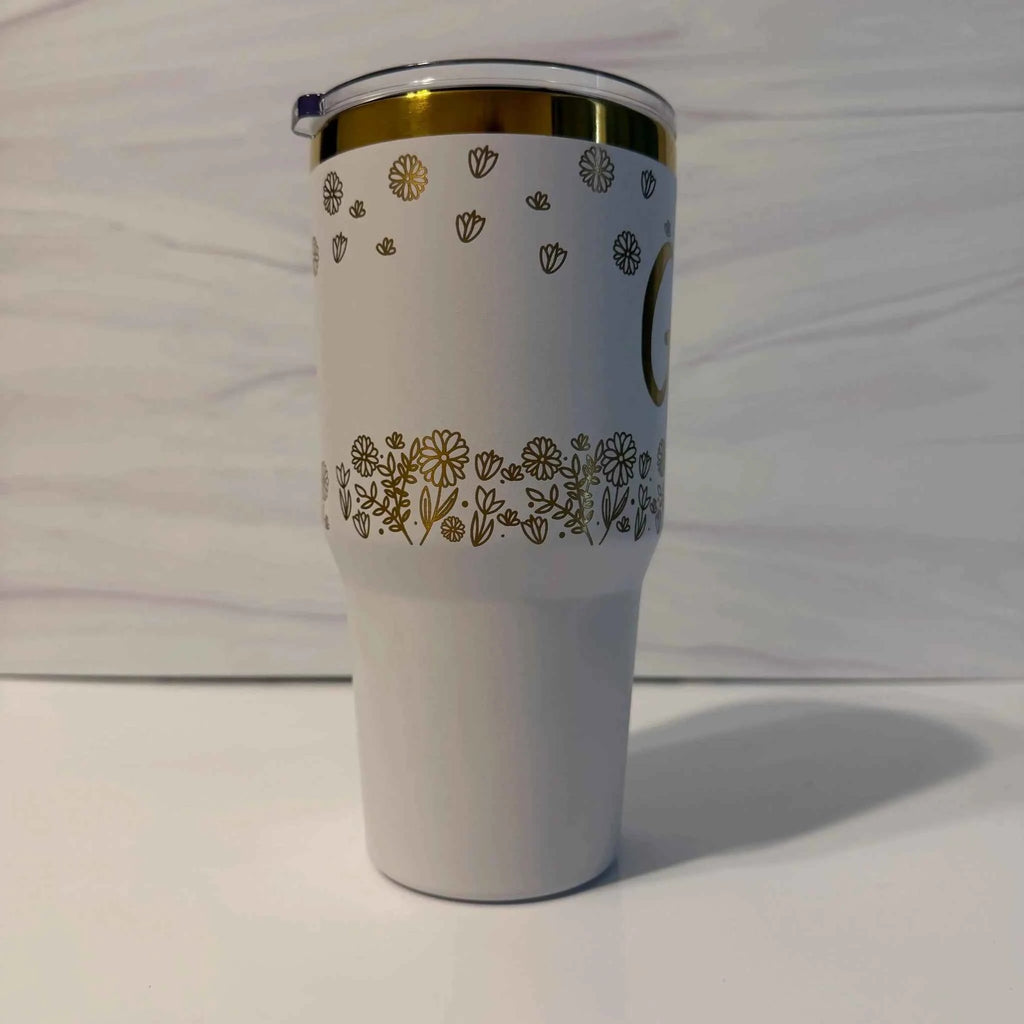 Personalized Floral Meadow Tumbler | Laser-Engraved Electroplated