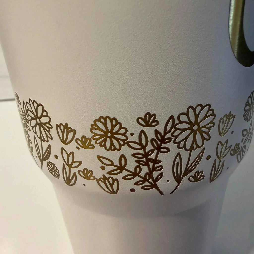 Personalized Floral Meadow Tumbler | Laser-Engraved Electroplated