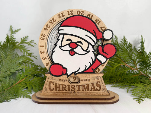 Hand-painted wooden Santa Christmas countdown decoration with engraved details