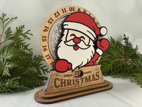 Hand-painted wooden Santa Christmas countdown decoration with engraved details