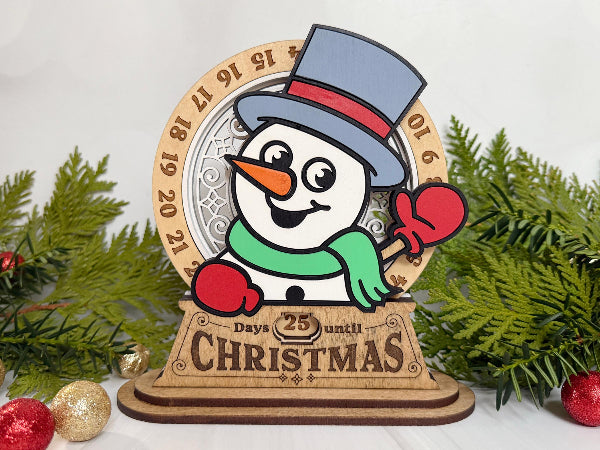 Cute snowman wooden Christmas countdown sign made from 1/4 inch wood.