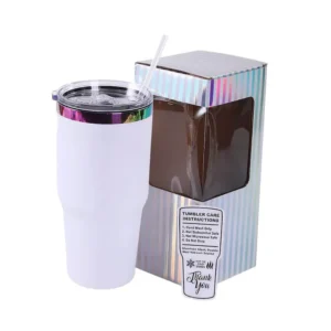 30 oz White and Rainbow Tumbler
