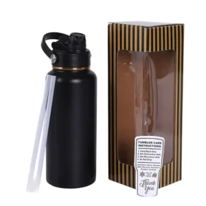 32 oz Hydro Bottle that is black and rainbow